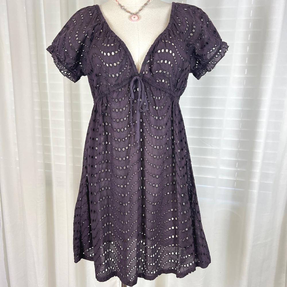 La Blanca Rod Cotton Eyelet Mini Dress Coverup Womens medium vacation beach boho